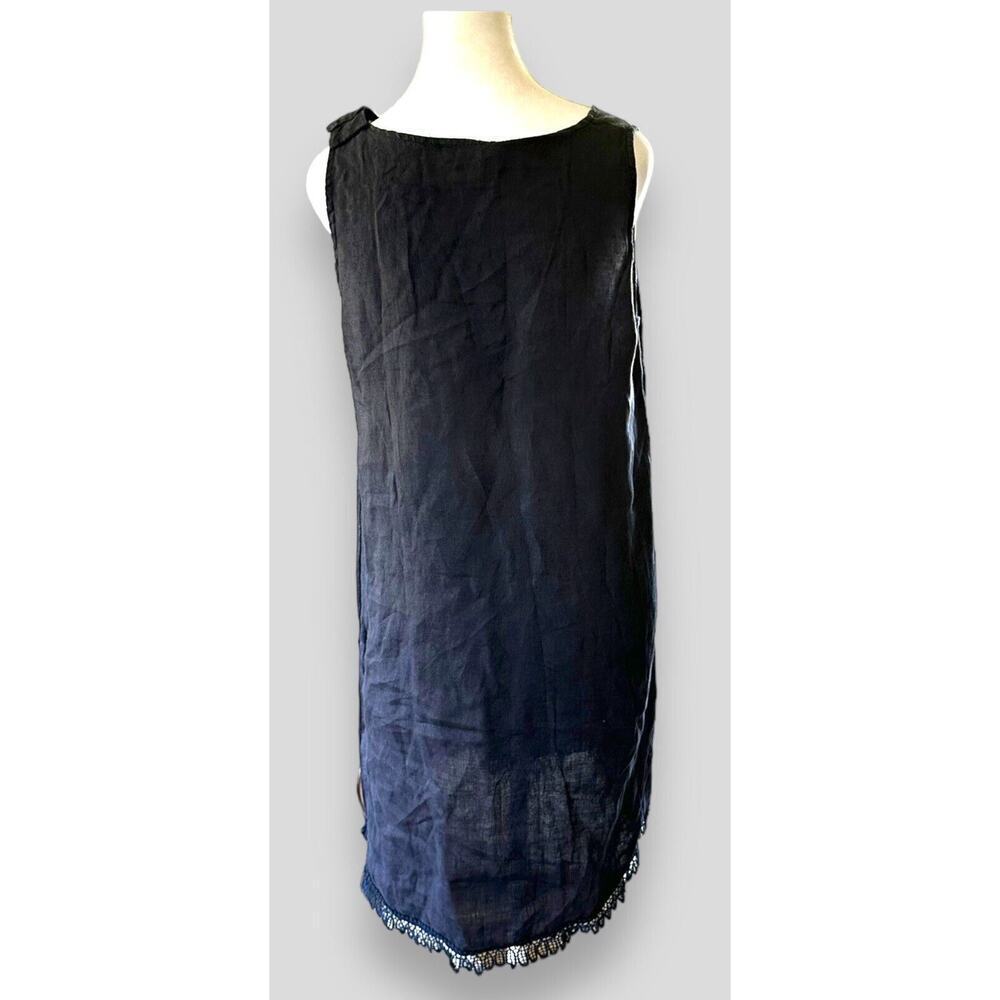 Bellambia Dress Linen Blue Eyelet Trim Italy Beach Boho Bow Lagenlook Coverup M - Picture 3 of 7